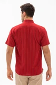 Büyük Beden Kısa Kol Şile Bezi Tek Cepli Erkek Yazlık Gömlek Kırmızı Siyah Çizgili 3005 4XL Kırmızı Siyah Çizgili thumbnail 2