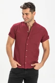Kısa Kol Şantuklu Pamuk Bodrum Yazlık Erkek Gömlek Koyu Bordo 3068 2XL Bordo thumbnail 5