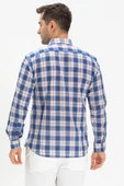 Uzun Kol Dar Kalıp Şile Bezi Tek Cepli Erkek Yazlık Gömlek Saks Ekose 3060 M Saks Ekose thumbnail 2