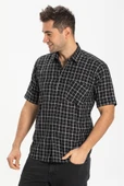 Büyük Beden Kısa Kol Şile Bezi Tek Cepli Erkek Yazlık Gömlek Siyah Kareli 3055 4XL Siyah Kareli thumbnail 1