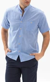Kısa Kol Şile Bezi Hakim Yaka Tek Cepli Erkek Yazlık Gömlek Mavi 3032 XL Mavi thumbnail 3