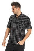 Büyük Beden Kısa Kol Şile Bezi Tek Cepli Erkek Yazlık Gömlek Siyah Kareli 3055 4XL Siyah Kareli thumbnail 5