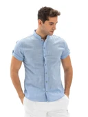 Kısa Kol Şantuklu Pamuk Bodrum Yazlık Erkek Gömlek Açık Mavi 3074 M Açık Mavi thumbnail 6