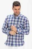 Uzun Kol Dar Kalıp Şile Bezi Tek Cepli Erkek Yazlık Gömlek Saks Ekose 3060 XL Saks Ekose thumbnail 3