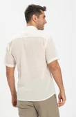 Büyük Beden Kısa Kol Şile Bezi Tek Cepli Erkek Yazlık Gömlek Krem 3002 5XL Krem thumbnail 2