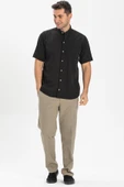Kısa Kol Şile Bezi Hakim Yaka Tek Cepli Erkek Yazlık Gömlek Siyah 3003 M Siyah thumbnail 4