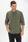 Uzun Kol Şile Bezi Hakim Yaka Tek Cepli Erkek Yazlık Gömlek Haki 3049 2XL Haki thumbnail 4