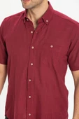 Kısa Kol Dar Kalıp Şile Bezi Tek Cepli Erkek Yazlık Gömlek Koyu Bordo 3068 XL Koyu Bordo thumbnail 3