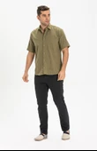 Büyük Beden Kısa Kol Şile Bezi Tek Cepli Erkek Yazlık Gömlek Haki 3049 4XL Haki thumbnail 3
