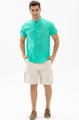 Kısa Kol Şantuklu Pamuk Bodrum Yazlık Erkek Gömlek Su Yeşili 3047 thumbnail 4