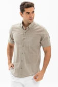 Kısa Kol Dar Kalıp Şile Bezi Tek Cepli Erkek Yazlık Gömlek Taş 3031 S Taş thumbnail 1