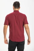 Kısa Kol Dar Kalıp Şile Bezi Tek Cepli Erkek Yazlık Gömlek Koyu Bordo 3068 L Koyu Bordo thumbnail 2