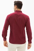 Uzun Kol Dar Kalıp Şile Bezi Tek Cepli Erkek Yazlık Gömlek Koyu Bordo 3068 S Koyu Bordo thumbnail 2