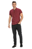 Kısa Kol Şantuklu Pamuk Bodrum Yazlık Erkek Gömlek Koyu Bordo 3068 3XL Koyu Bordo thumbnail 7