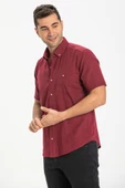 Kısa Kol Dar Kalıp Şile Bezi Tek Cepli Erkek Yazlık Gömlek Koyu Bordo 3068 XL Koyu Bordo thumbnail 1