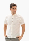 Kısa Kol Şantuklu Pamuk Bodrum Yazlık Erkek Gömlek Krem 3002 - 1