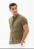 Kısa Kol Şantuklu Pamuk Bodrum Yazlık Erkek Gömlek Haki 3049 M Haki thumbnail 3