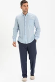 Uzun Kol Dar Kalıp Şile Bezi Tek Cepli Erkek Yazlık Gömlek Buz Mavi 3027 M Buz Mavi thumbnail 1