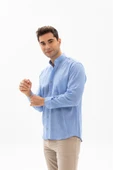 Büyük Beden Uzun Kol Şile Bezi Hakim Yaka Tek Cepli Erkek Yazlık Gömlek Mavi 3032 4XL Mavi thumbnail 3