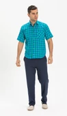 Büyük Beden Kısa Kol Şile Bezi Tek Cepli Erkek Yazlık Gömlek Mint Kareli 3033 4XL Mint Kareli thumbnail 4