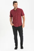 Kısa Kol Dar Kalıp Şile Bezi Tek Cepli Erkek Yazlık Gömlek Koyu Bordo 3068 XL Koyu Bordo thumbnail 4