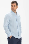 Uzun Kol Dar Kalıp Şile Bezi Tek Cepli Erkek Yazlık Gömlek Buz Mavi 3027 2XL Buz Mavi - 4