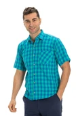 Büyük Beden Kısa Kol Şile Bezi Tek Cepli Erkek Yazlık Gömlek Mint Kareli 3033 4XL Mint Kareli thumbnail 6