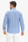 Uzun Kol Şile Bezi Tek Cepli Erkek Yazlık Gömlek Mavi Beyaz Çizgili 3019 L Mavi Beyaz Çizgili thumbnail 2