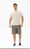 Kısa Kol Şantuklu Pamuk Bodrum Yazlık Erkek Gömlek Krem 3002 3XL Krem thumbnail 2