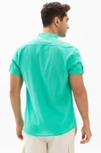 Kısa Kol Şantuklu Pamuk Bodrum Yazlık Erkek Gömlek Su Yeşili 3047 thumbnail 2
