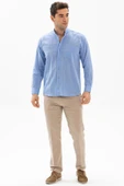Uzun Kol Şile Bezi Hakim Yaka Tek Cepli Erkek Yazlık Gömlek Mavi 3032 L Mavi thumbnail 4