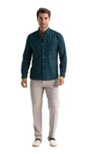 Uzun Kol Dar Kalıp Şile Bezi Tek Cepli Erkek Yazlık Gömlek Koyu Petrol 3069 S Koyu Petrol - 6