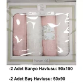Polo Life 4 Parça Bamboo Hamam Seti (Büyük Boy), Banyo Havlu Takımı-Pembe Krem - 2
