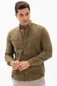 Uzun Kol Dar Kalıp Şile Bezi Tek Cepli Erkek Yazlık Gömlek Haki 3049 S Haki thumbnail 1