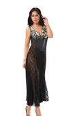 Siyah Dantelli Saten Gecelik - 085 - 3