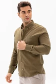 Uzun Kol Dar Kalıp Şile Bezi Tek Cepli Erkek Yazlık Gömlek Haki 3049 thumbnail 3