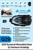 Q29 Kameralı Motosiklet İnterkom Kulaklığı Geniş Açılı Görüş HD Kayıt ve 32GB Hediye Kart - 1