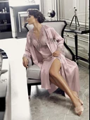 8060 Kadın Büyük Beden Uzun Saten Gecelik Sabahlık 6'lı Takım - 8