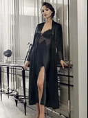 9200 Kadın Uzun Saten Gecelik Sabahlık 6'lı Takım - 1