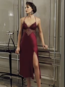 9200 Kadın Uzun Saten Gecelik Sabahlık 6'lı Takım - 8