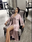 9200 Kadın Uzun Saten Gecelik Sabahlık 6'lı Takım - 9