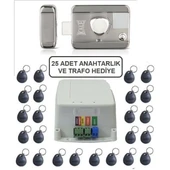 Kale SESSİZ + GÜVENLİ manyetik elektrikli trajlı apartman kapı kilidi motorlu otomat + kartlı sistemi + trafosu + 25 çip - 1