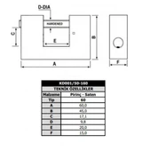 Kale KD001/50-160 60 mm prinç kayar milli pimli saten asma kilit - 2