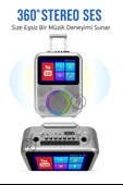Ekranlı Taşınabilir Mikrofonlu Bluetooth Hoparlör YouTube Destekli, Işıklı, Tekerlekli Müzik Kutusu - 3