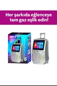 Ekranlı Taşınabilir Mikrofonlu Bluetooth Hoparlör YouTube Destekli, Işıklı, Tekerlekli Müzik Kutusu - 1