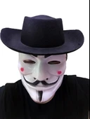 Siyah Renkli Delikli Çocuk Boy Vendetta Şapkası Ve Vendetta Maskesi - 1