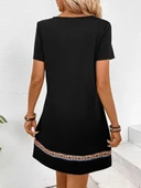 Kadın Kısa Kollu V Yakalı Etnik Desen şerit Detaylı Viskon Elbise thumbnail 4