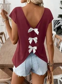 Kadın Kısa Kollu V Yakalı Arkadan Kurdele Detaylı Viskon Bluz thumbnail 1