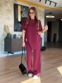 Kadın Kısa Kollu Bisiklet Yaka Asimetrik Viskon Iki Iplik Bluz Ve Pantolon Ikili Takım thumbnail 3