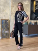 Kadın Bisiklet Yaka Kısa Kol Leopar Desen Bluz Ve Pantolon Ikili Takım thumbnail 6